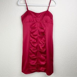 NW Collections Red Satin Like Ruched Dress Size Medium